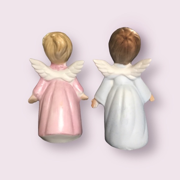 Boy and Girl KISSING ANGELS Porcelain Figurines Vintage Japan 4” Blue Pink - Picture 5 of 10